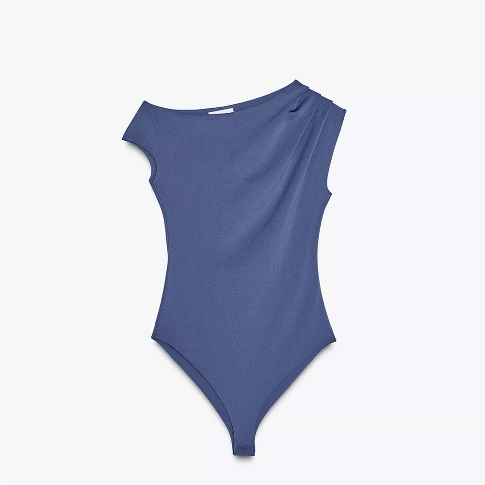 Zara Blue Draped Fitted Bodysuit